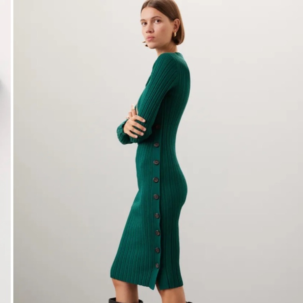 Adam Lippes Emerald Green Ribbed Sweater Dress XXL - Picture 9 of 13